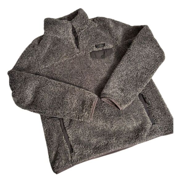 L.L. Bean Women's Gray Fleece Sherpa Pullover Sweater M Snap Neck Casual - Picture 1 of 9